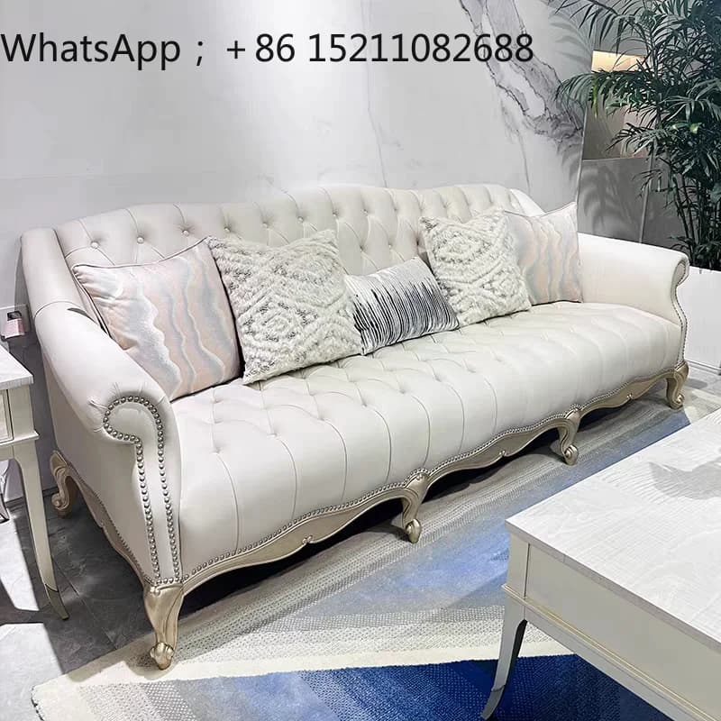 LLY Light Luxury Solid Wood Sofa Vertical Row Small Apartment Living Room Ziplock Three-Seater Sofa Villa Furniture Combo
