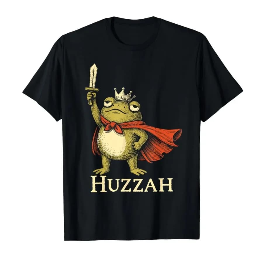 Huzzah Frog Knight Funny Frog Sword Meme Quote T-shirt For Men Women 100% Cotton T Shirts Short Sleeve Tops 0417-1