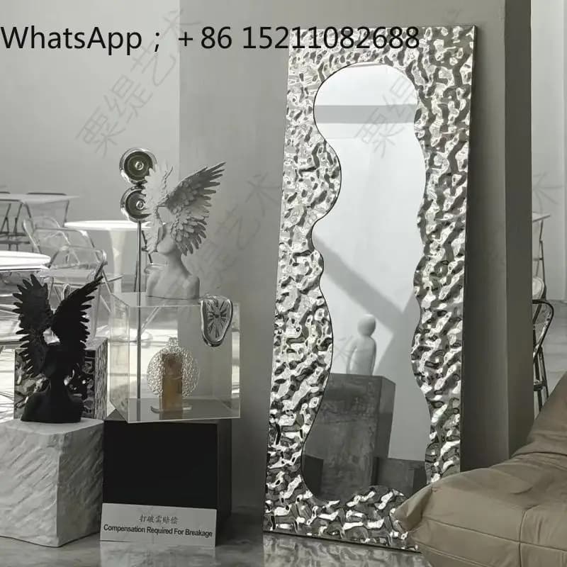 LLY stainless steel full-body mirror with lamp, special-shaped creative clothing store floor-to-ceiling mirror, advanced sense
