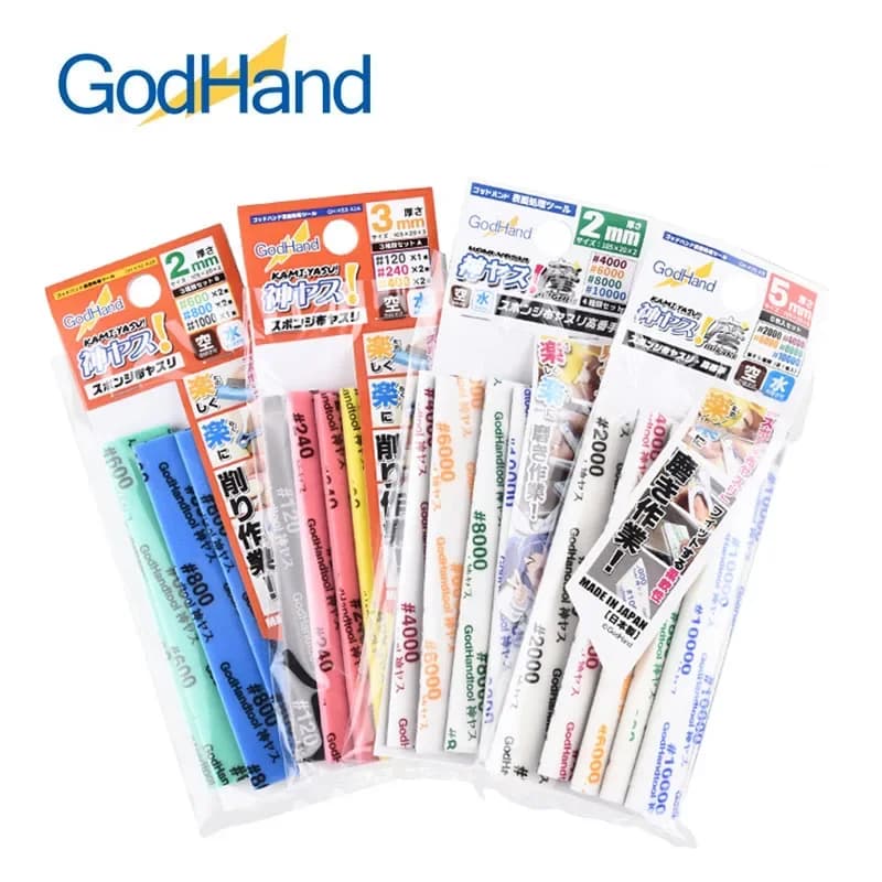 GodHand GH-KS1/KS2/KS3/KS5 Series Kamiyasu Sanding Sponge 1mm/2mm/3mm/5mm Thick 120#-10000# Sandpaper Polishing Strip Model Tool