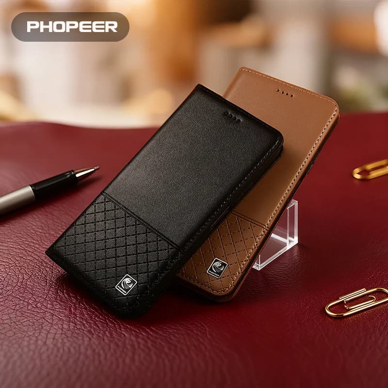 Luxury Genuine Leather Case for Realme GT 7 GT 7T GT 7 Pro GT 6 GT 6T GT 5 GT 5T GT 5 Pro GT3 2 Flip Phone Case Nappa Grid