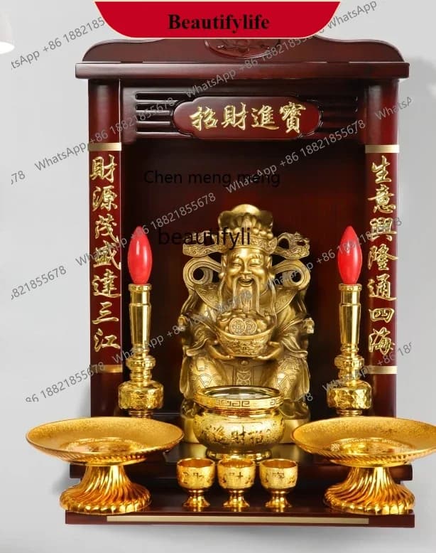 G153 Solid Wood Buddha Shrine God of Wealth Cabinet Altar Cabinet Shrine Wall-Mounted Guanyin Altar Altar New Chinese Style