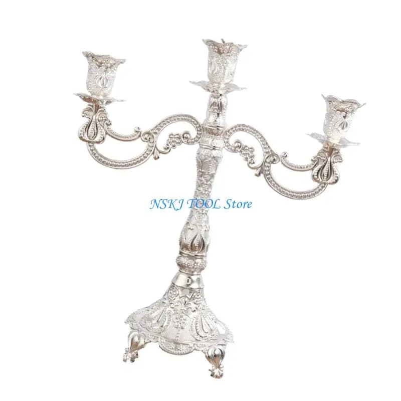 L8RC Antique Multiple Arm Taper Holders Gold Metal Carved Candelabra Candlestick Stand for Wedding Parties Home Decors