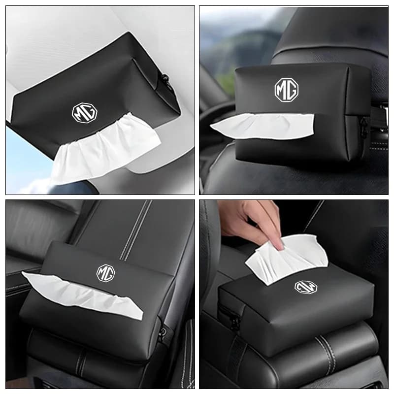 Leather Hanging Tissue Box Storage Bag For Car Seat Back For MG GT ZS HS MG4 MG5 Mulan, Tissue Holder Auto Interior Accessories