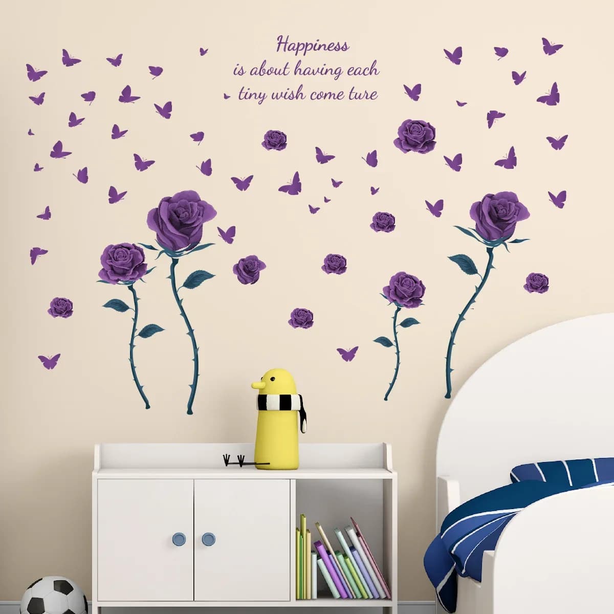Purple Rose Butterfly Decorative Wall Stickers Background Wall Living Room Removable Wall Stickers
