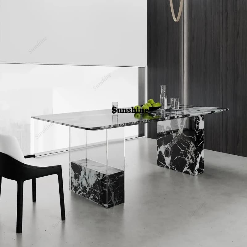 "Floating Dining Table - Calacatta Black Gold Luxury Stone, Scratch-Resistant Rectangular for Small Space Homes"