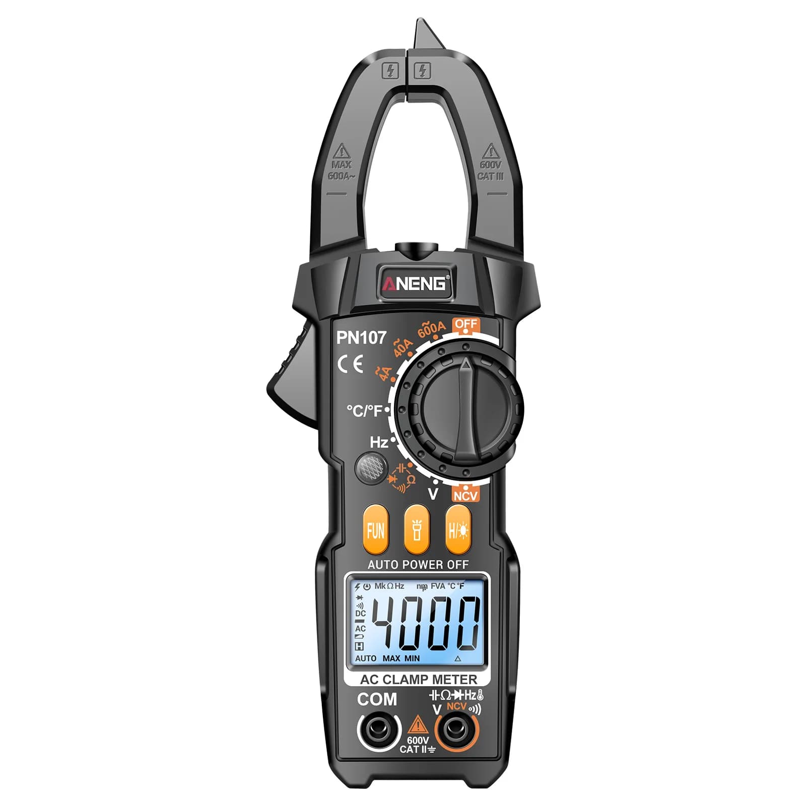 PN107 Professional Electrician Tools 4000 Counts Digital Clamp Meter 600A AC Current Tester NCV Capacitance Capacitance