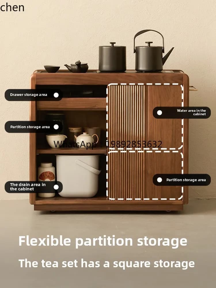 movable tea solid wood tea table side cabinet kettle integrated side table