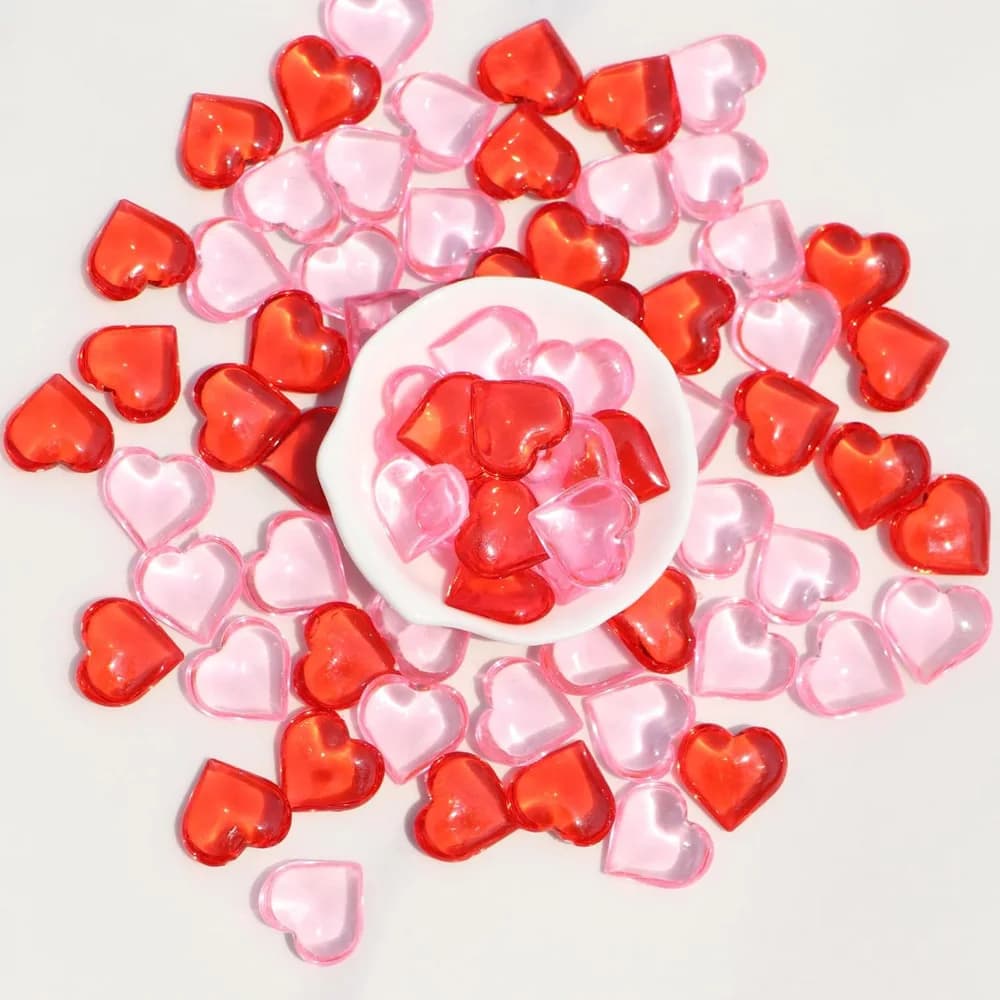 50Pcs Acrylic 3D shaped Hearts Red Plastic Hearts Stones Crystals Rocks Gems Ornaments Vase Filler Home Decor Valentine Wedding