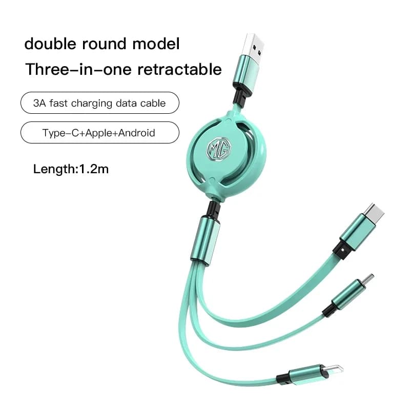 3 In One Multi Interface Retractable Car Charging Cable For MG ZS EV HS GT One, Telescopic Phone Data Cord Auto Interior Accesso