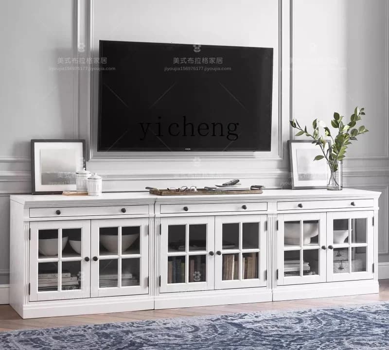 v1  American Country Style Solid Wood Black TV Cabinet Small Apartment Storage Cabinet Living Room Organizer
