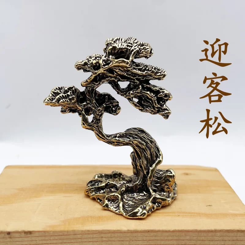 Brass Welcoming Pine Small Ornament Solid Brass Sculpture Imitation Tree Vintage Tea Ceremony Tea Pet Handheld Antique Brassware