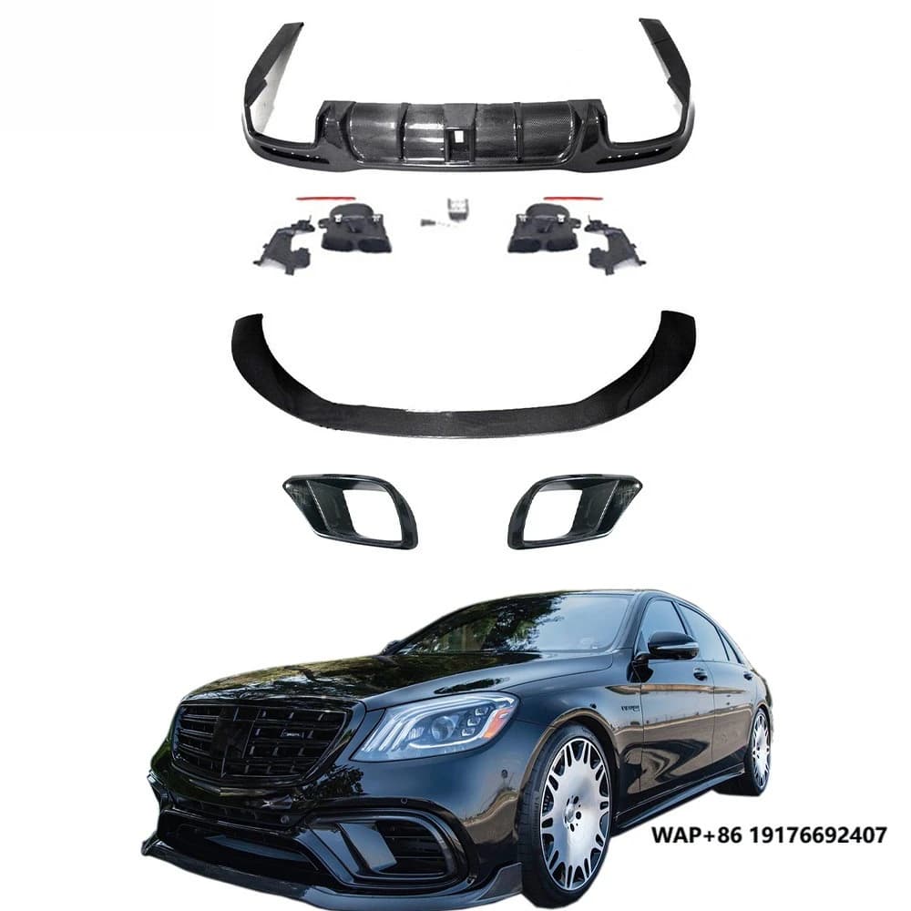 S Class W222 B700 Style Body Kit Carbon Fiber B700 New Facelift Kit Upgrade Set Front Bumper Light Cover Rear Lip Exhaust Tips