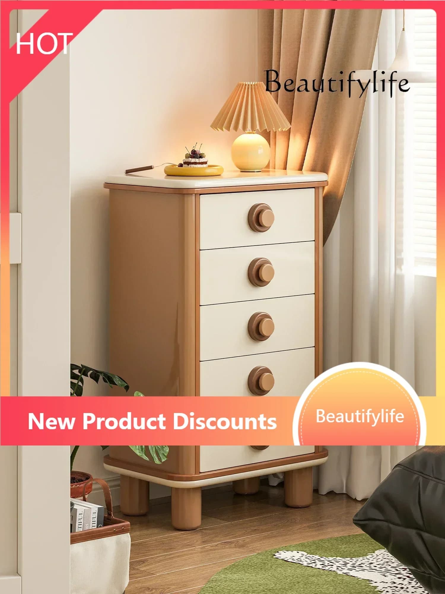 New Arrivals Wood Foot Color Matching Chest of Drawers Living Room Wall Storage Locker Bedroom Storage Chest of Drawers S8350
