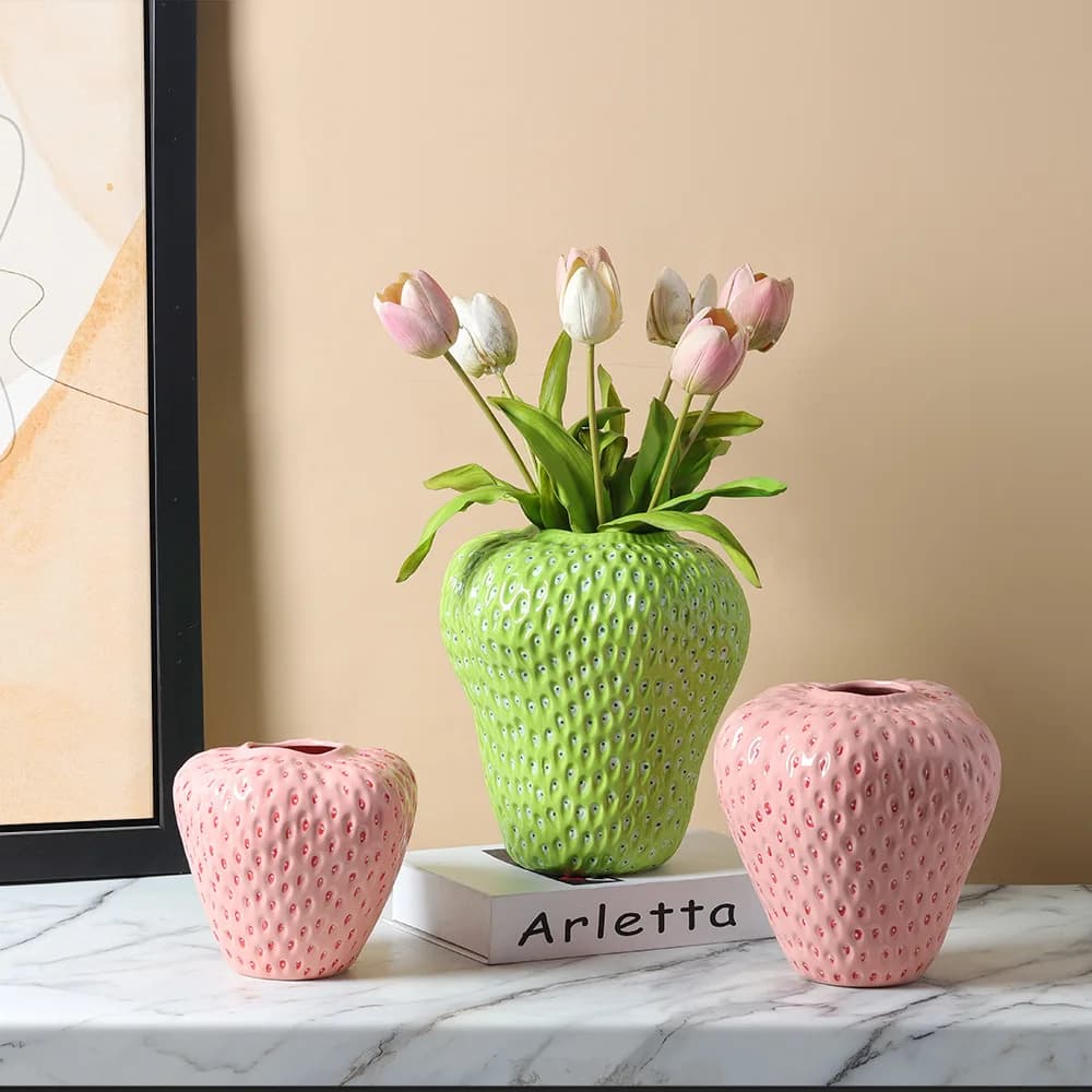 CX Strawberry Ceramic Vase Artificial Strawberry Vase Flower Arrangement Accessories Living Room Decoration