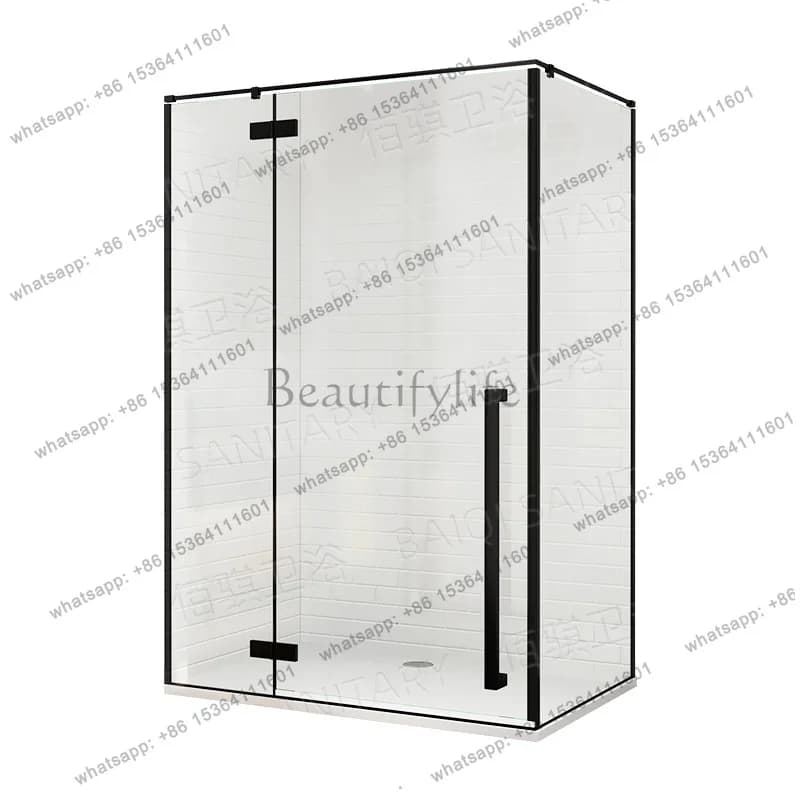 Modern simple square shower room black very narrow frame glass partition dry and wet separation