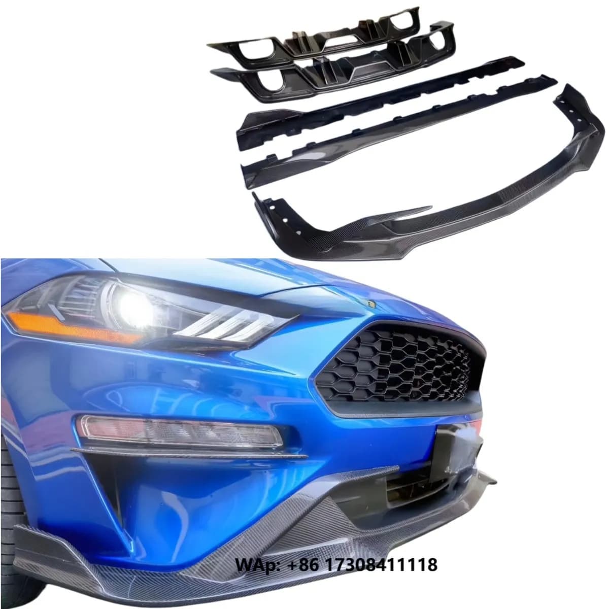Car Body Parts Carbon Fiber Front Lip Side Skirts Auto Small Body Kits for Mustang 2018-2020