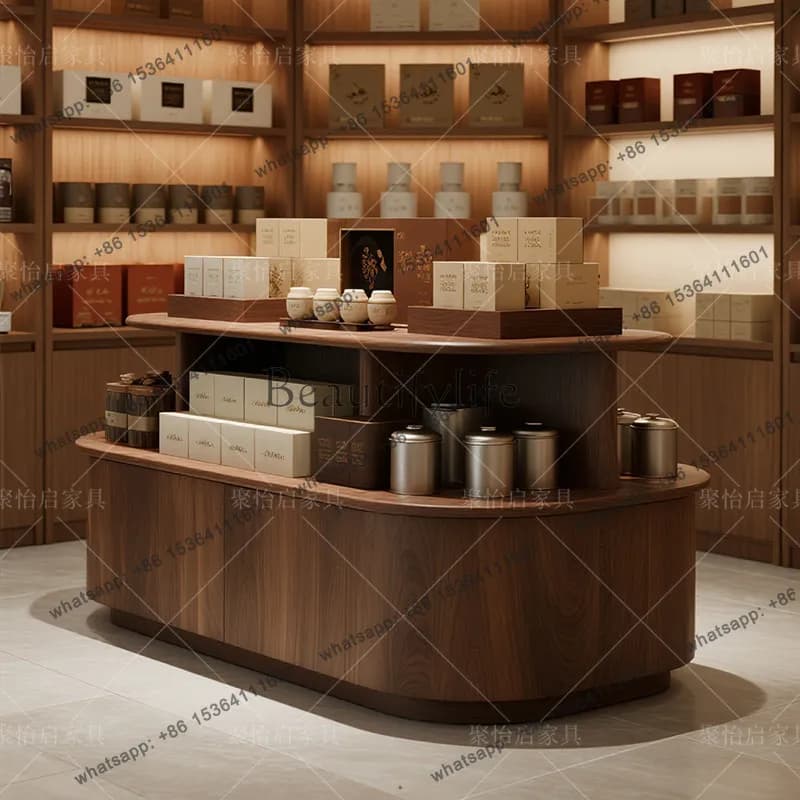 Factory Direct Solid wood tea shop Zhongdao cabinet display jewelry gift sample display cabinet