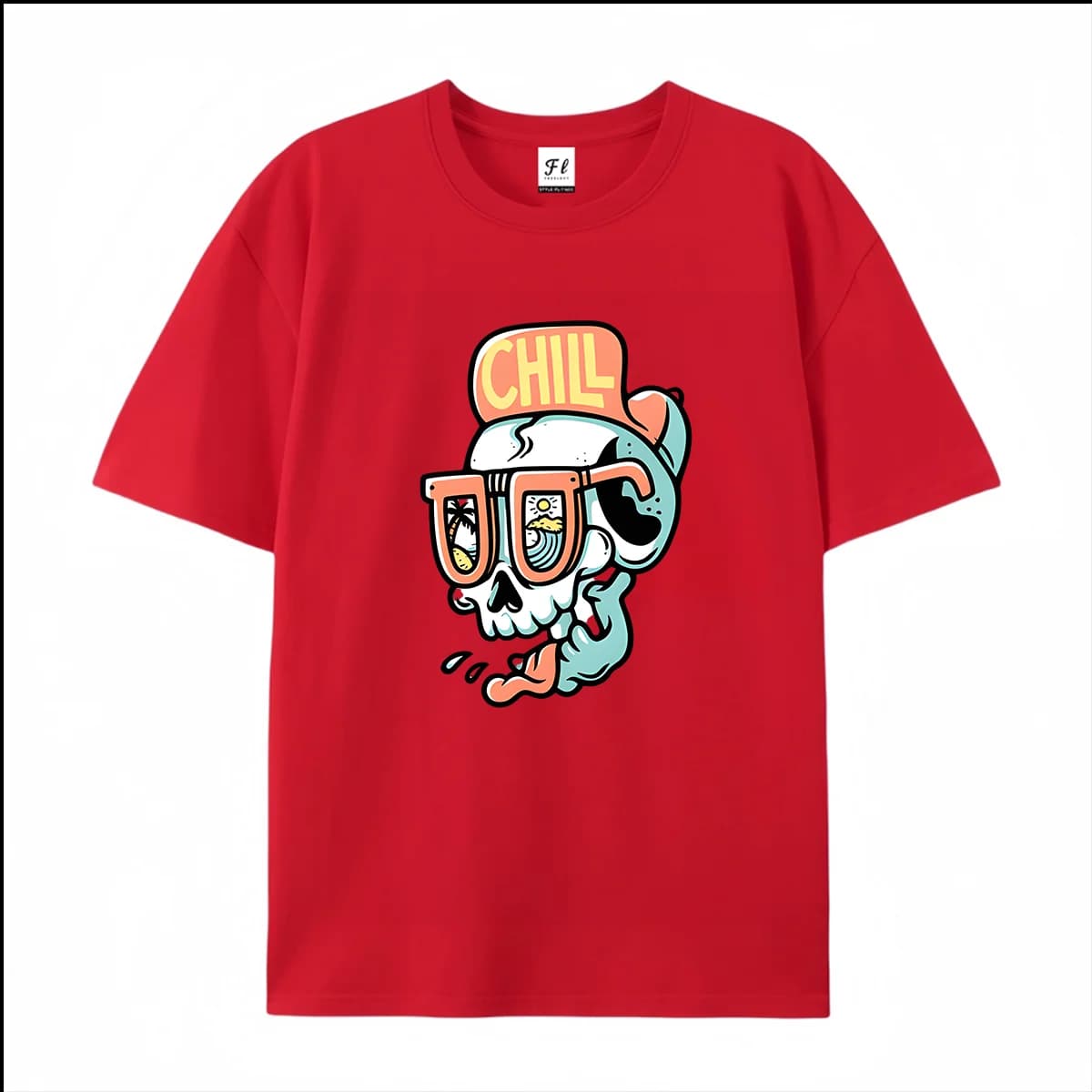 Unisex Short Sleeve T Shirt Chill Cartoon Skull Sunglasses Beach Vacation Print Casual Cotton Tees For Men Women Retro Street