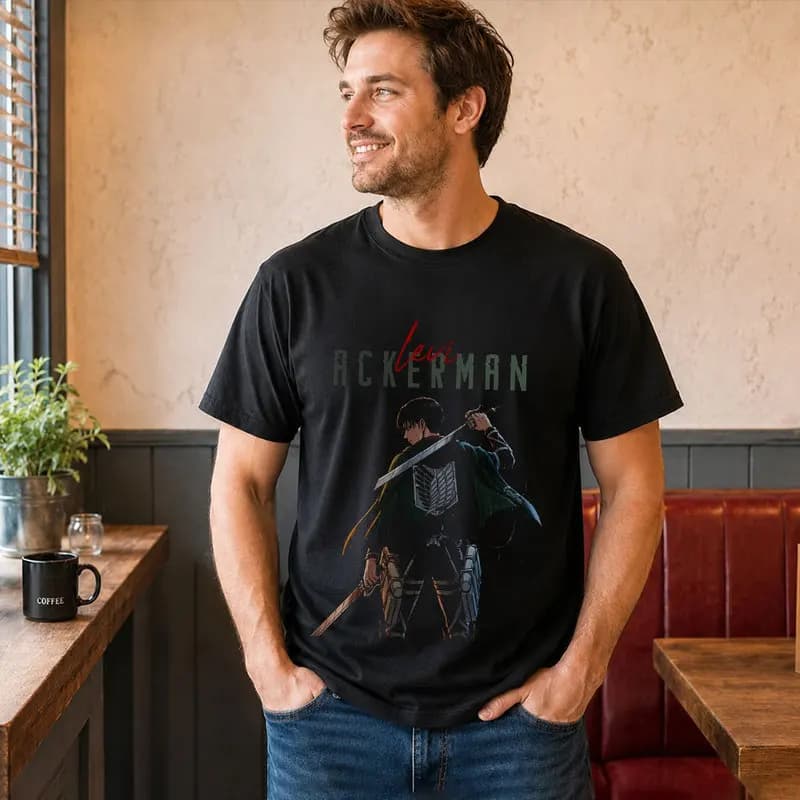 Levi Ackerman Attack on Titan T Shirt, Anime Graphic Tee, 0809 Manga Inspired Streetwear, Unisex Short Sleeve Shirt for Fans