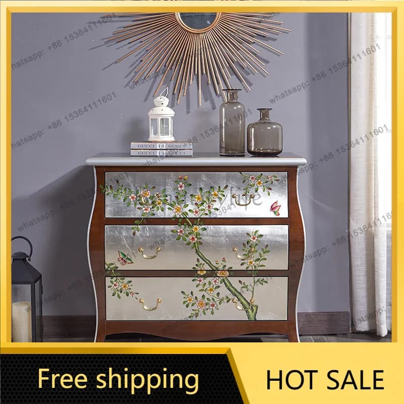 FG American living room hand-painted dining side cabinet New Chinese solid wood storage cabinet painted