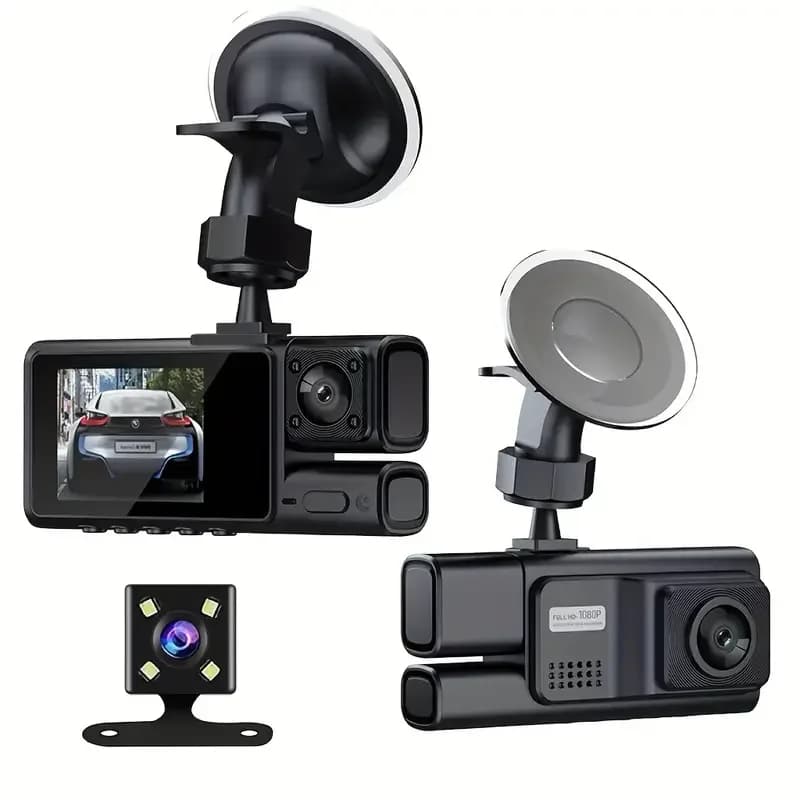 High Definition 360 Car Video Camera 3 Lenses IPS Screen Wide Angle & Night Vision Dashcam for Driving Recorder