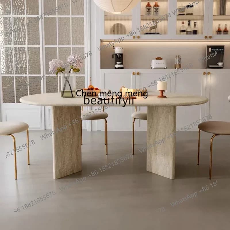 M178 Wabi Sansan Natural Travertine Dining Table Oval Marble Dining Table, Household Rectangle