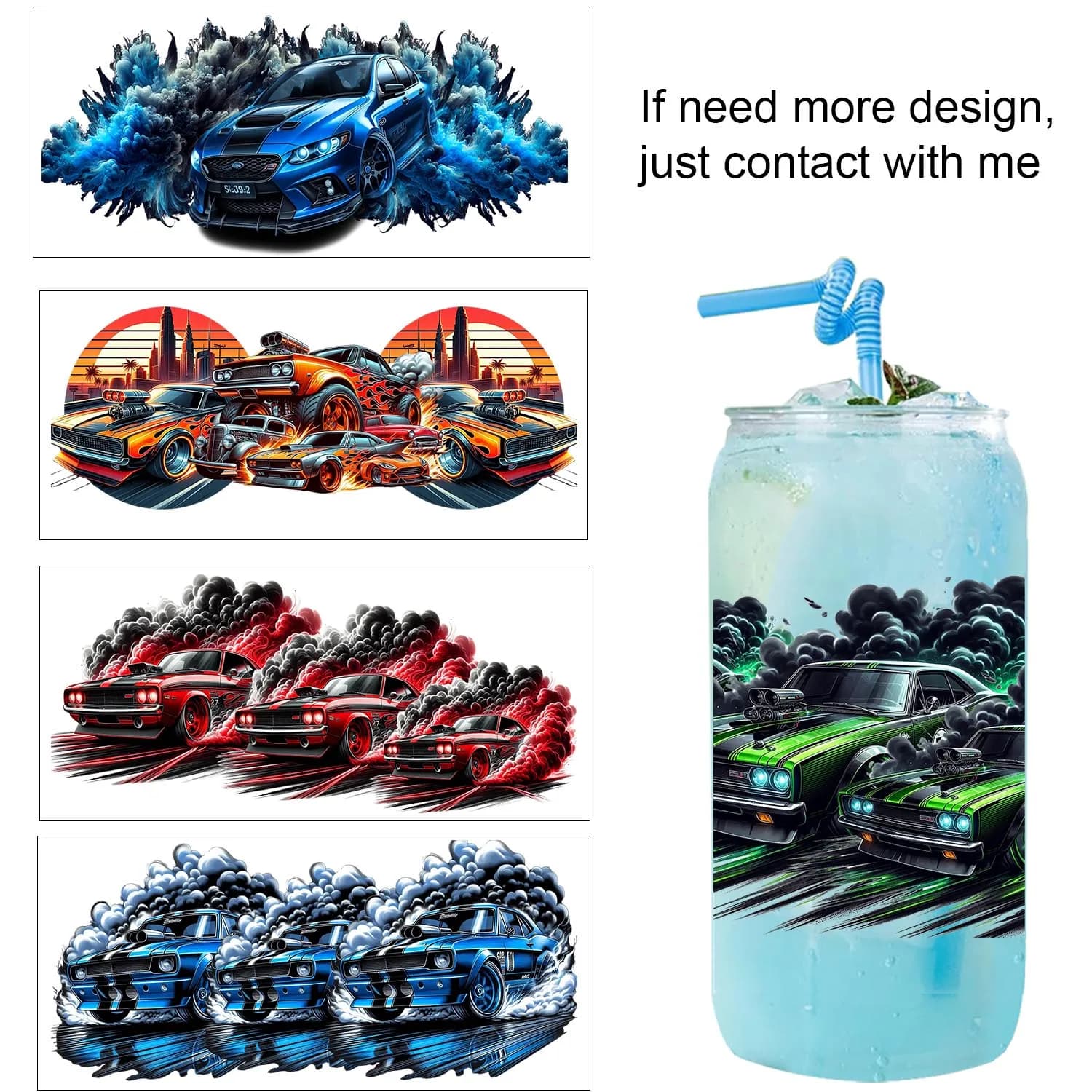 Cool sports car series easy peel waterproof Party DIY Decals 3D transfers uvdtf tumbler seal stickers 16oz uv dtf cup wraps