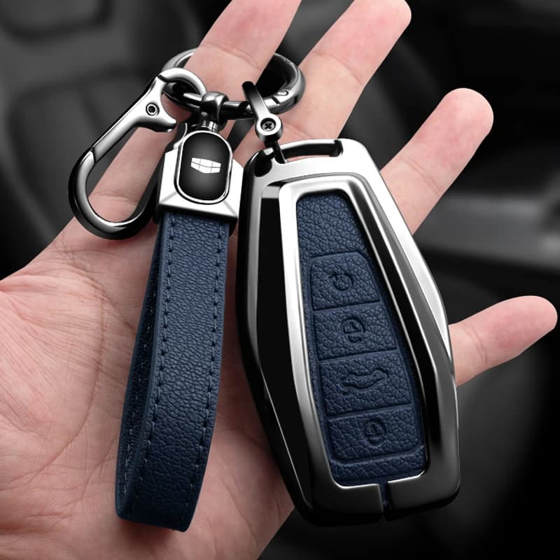 Alloy Leather Car Key Fob Cover Case Shell Holder Set For Geely Coolray X6 Emgrand Global Hawk GX7 Remote Accessories