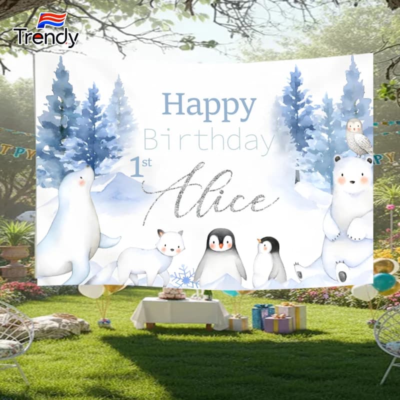 Kids Birthday Backdrop Winter Party Background BANNER Personalized Name Customized Birthday Decoration Custom Backdrop Gift