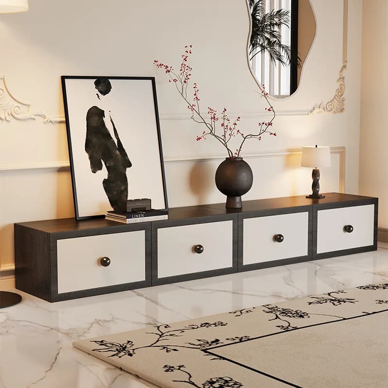 DSA TV cabinet living room black and white medieval retro wabi sandy solid wood leather back hollow combination