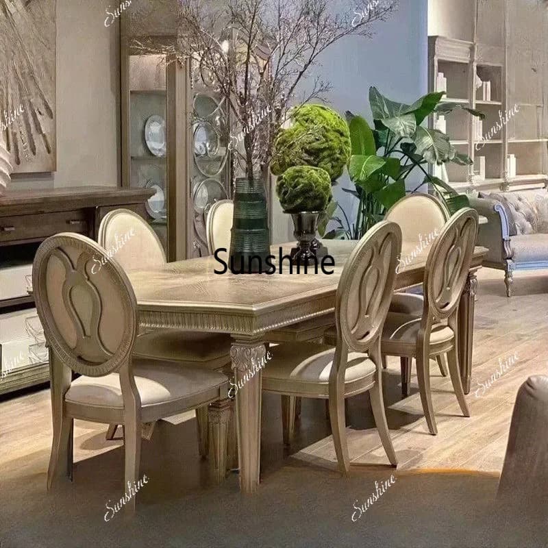 French retro solid wood dining table, modern simple living room furniture