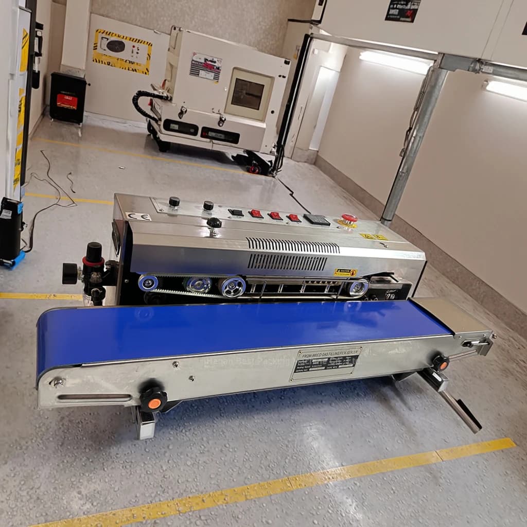 FR900 Heat Band Sealer Continuous Flush Plastic Bag Sealing Machine Nitrogen Gas Filling Sealing Machine