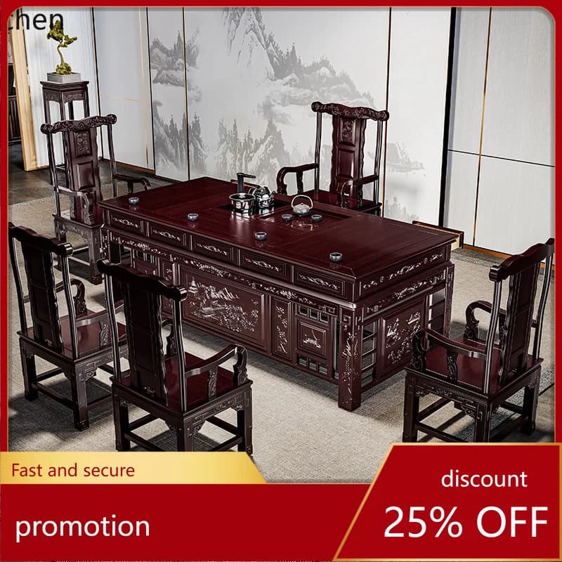 ZML Solid Wood Tea Table and Chair Set Office Tea Table Kung Fu Living Room High-end Tea Set