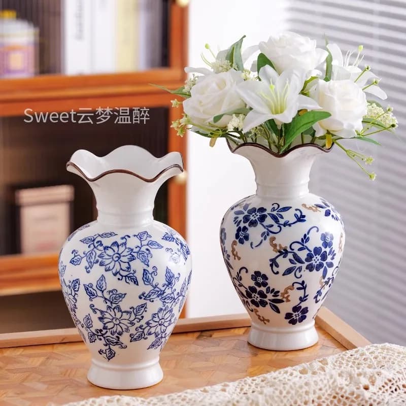 New Chinese style blue and white porcelain ceramic vase, home art, living room entrance, planting fresh flowers, hydroponic vase