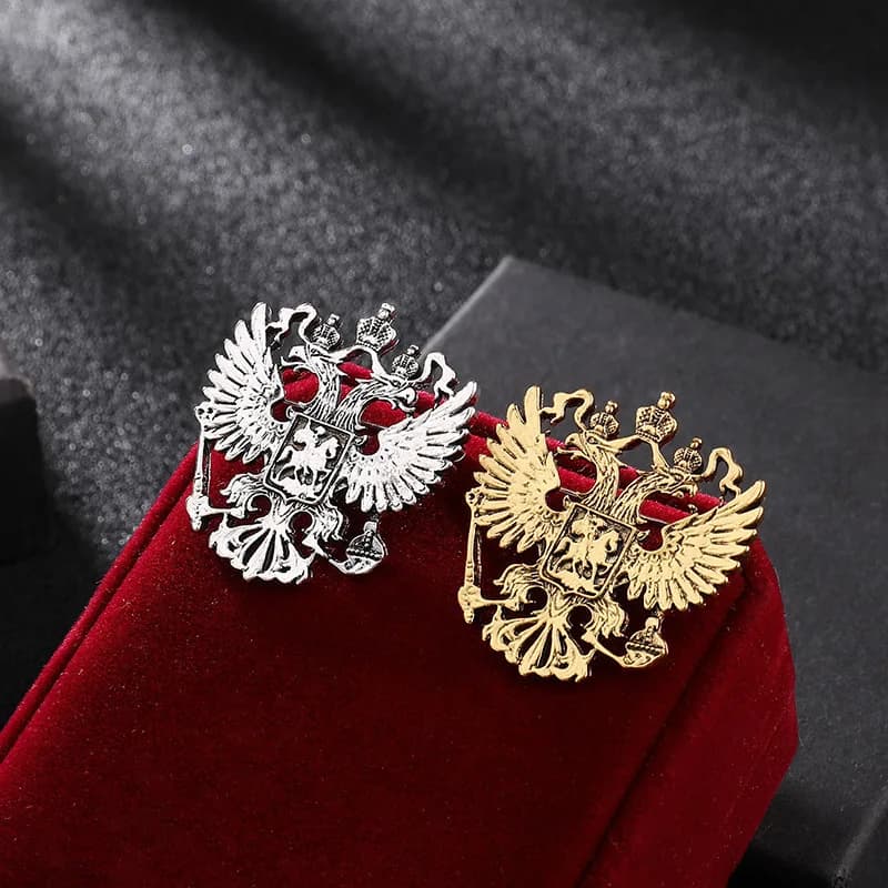 Vintage Double Headed Eagle Brooch, Gold Crown Lapel Pin for Men Suit Jacket, Formal Accessory Gift