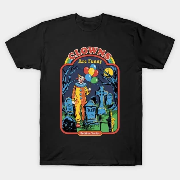 Clowns Are Funny Bedtime Stories Vintage Cartoon Illustrations T Shirt. 100% Cotton Short Sleeve O-Neck T-shirt Casual Mens Top