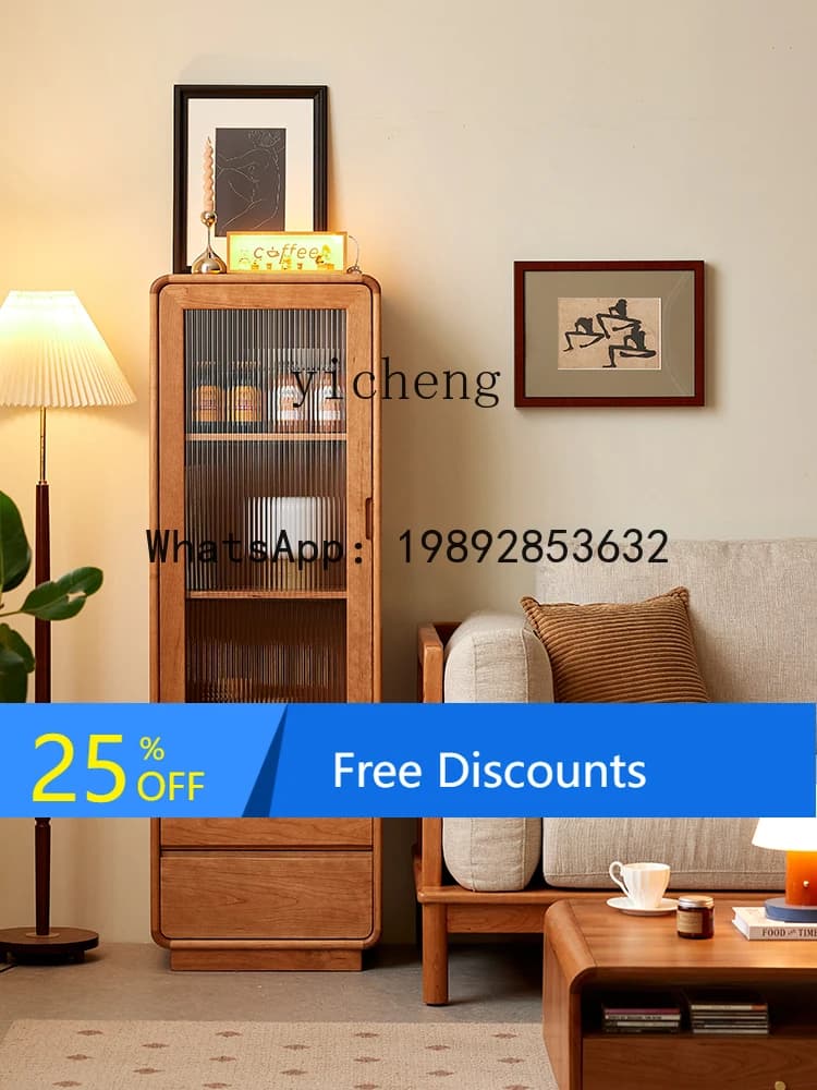 HH storage wine cabinet solid wood side cabinet small apartment living room floor display cabinet