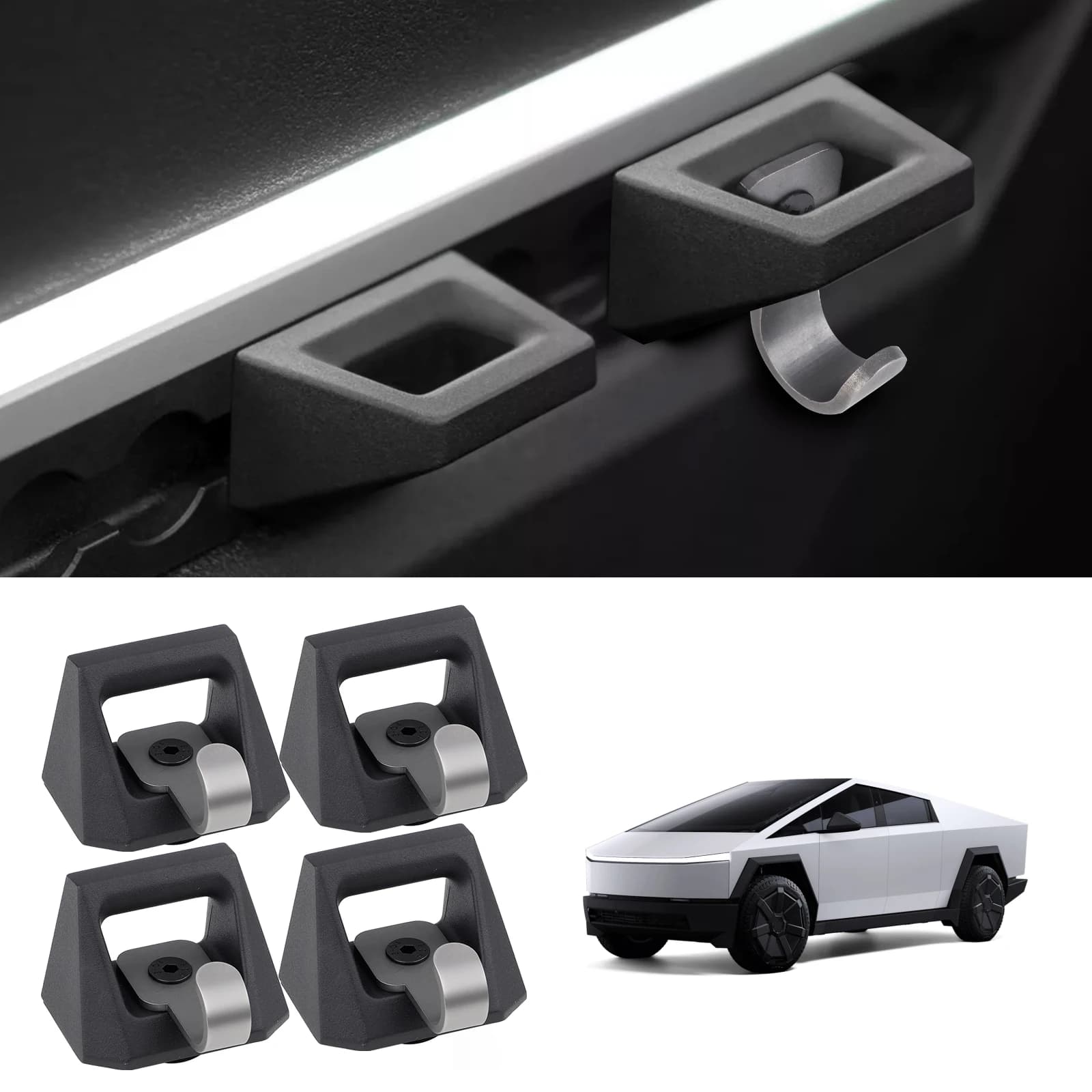 Rear Bucket Rail L-shaped Energy  Track Hook Equipment Truck Accessories 4 PCS For Tesla Cybertruck Cyber-Truck 2023  2024 2025