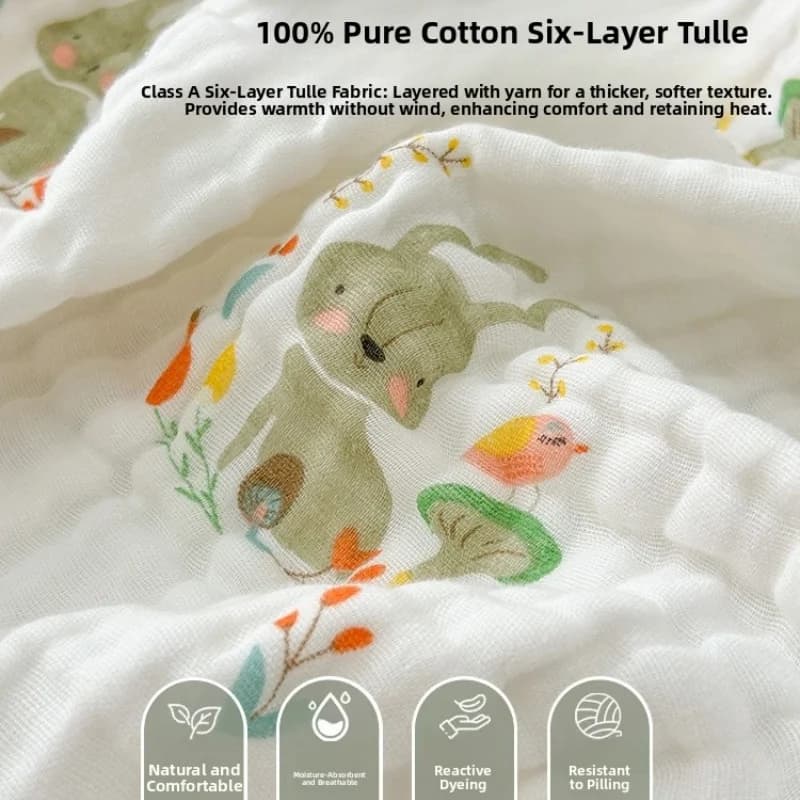 200X230cm Adult Baby Cute Cartoon Pattern Six-Layer Pure Cotton Blanket High-density Breathable Ultra Soft Cozy ABDL Blanket