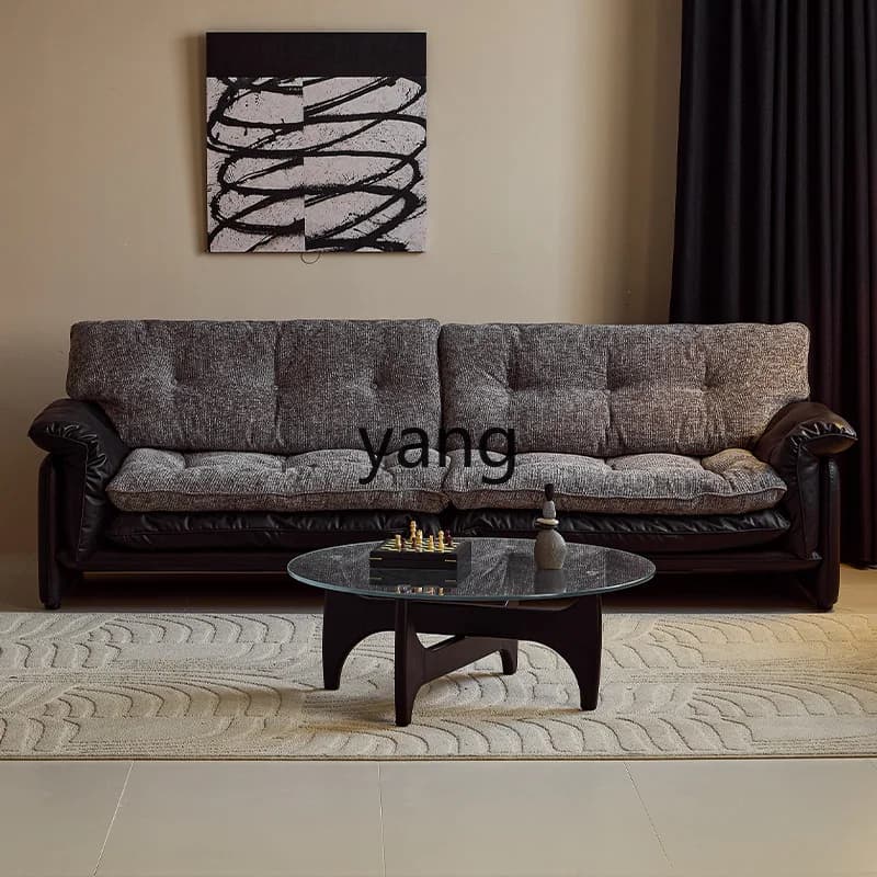 LMMantique living room fabric leather sofa multi-functional sitting bag three-person straight sofa