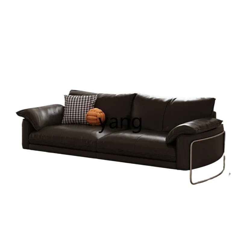 LH   medieval leather sofa small apartment living room retro style first layer cowhide straight row sofa