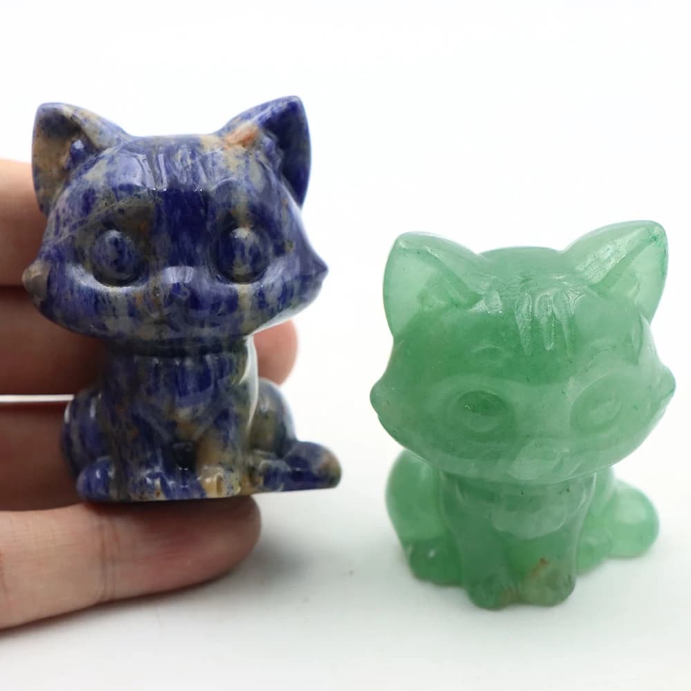 55mm Hand Carved Crystal Cat Animal Figurine Natural Stone Healing Crystal Animal Kitty Statue Crafts Chakra Meditation Decor