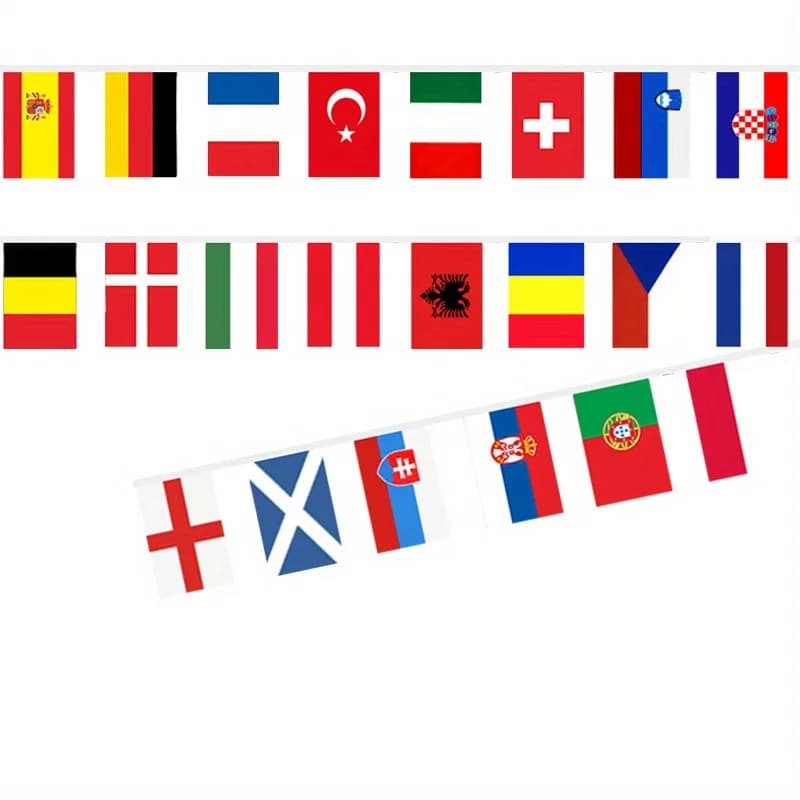 24pcs European Countries String Flag, EURO Flag 14x21cm 24 Countries European Football Country Polyester String Pennant Flags