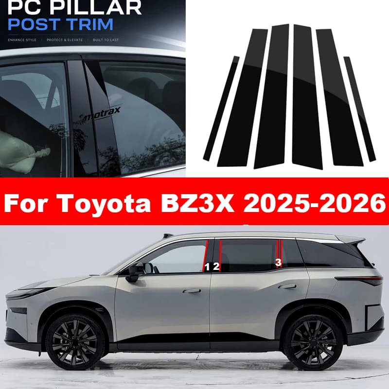 For Toyota BZ3X 2025 2026 Car PC Material Pillar Post Cover Door Trim Window Molding Sticker Plate Accessories Cover