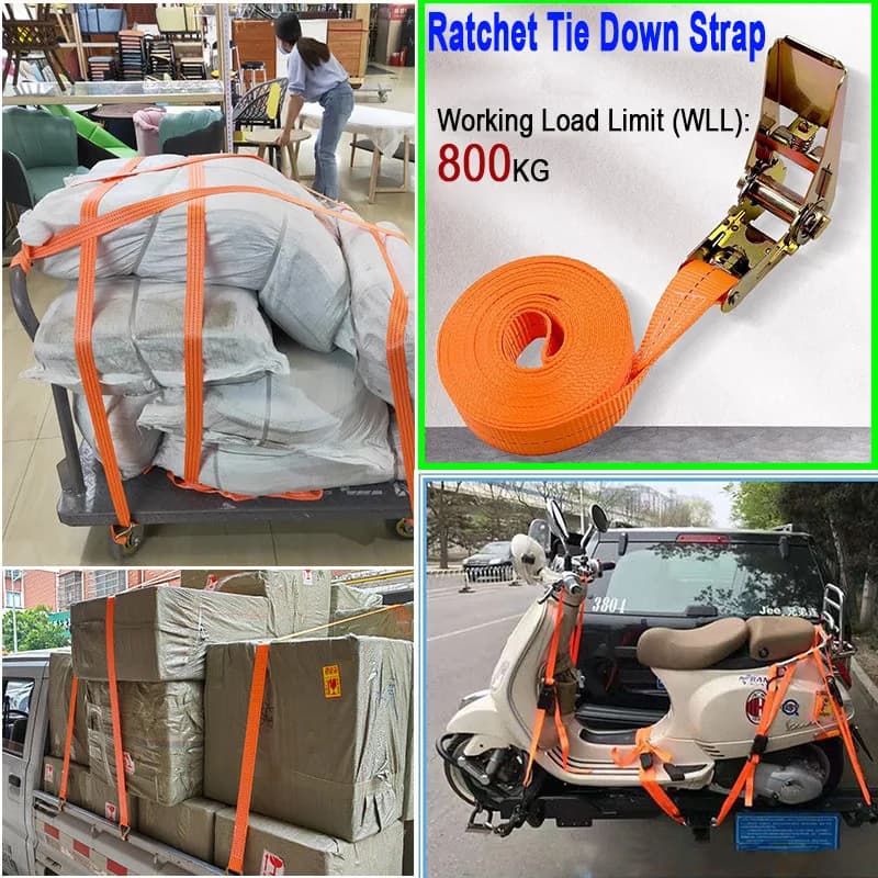 Truck Ratchet Strap Cargo Straps Lashing Strap Adjustable Hookless Binding Device Secure Tie Down for Safe Luggage Transport