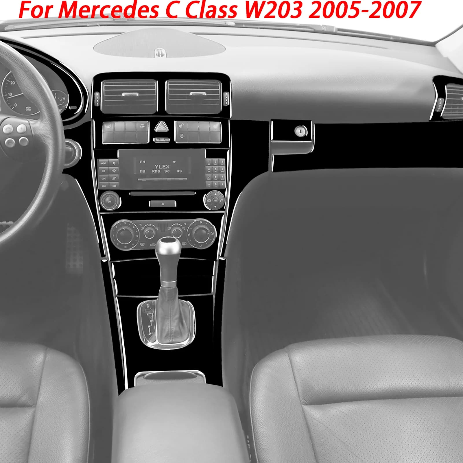 For Mercedes C Class W203 2005 2006 2007 Center Console Full Set Trim Tuning Soft Pinao Black Stickers Car Interior Accessories