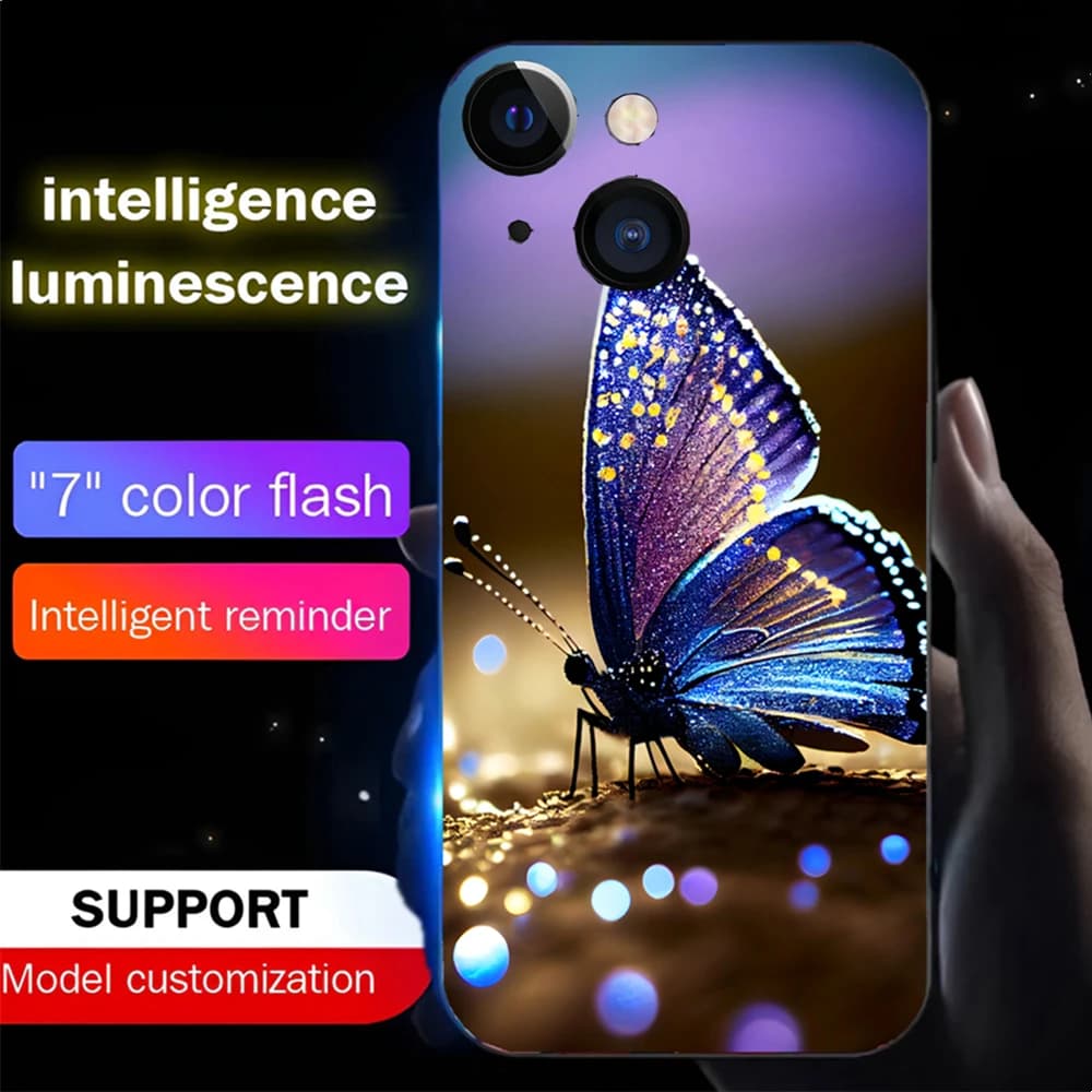 Fairyland Butterfly Led Light Phone Case Call Flash Glitter Cover For Samsung S25 S24 S23 S22 S21 S20 FE Note 10 20 Plus Ultra