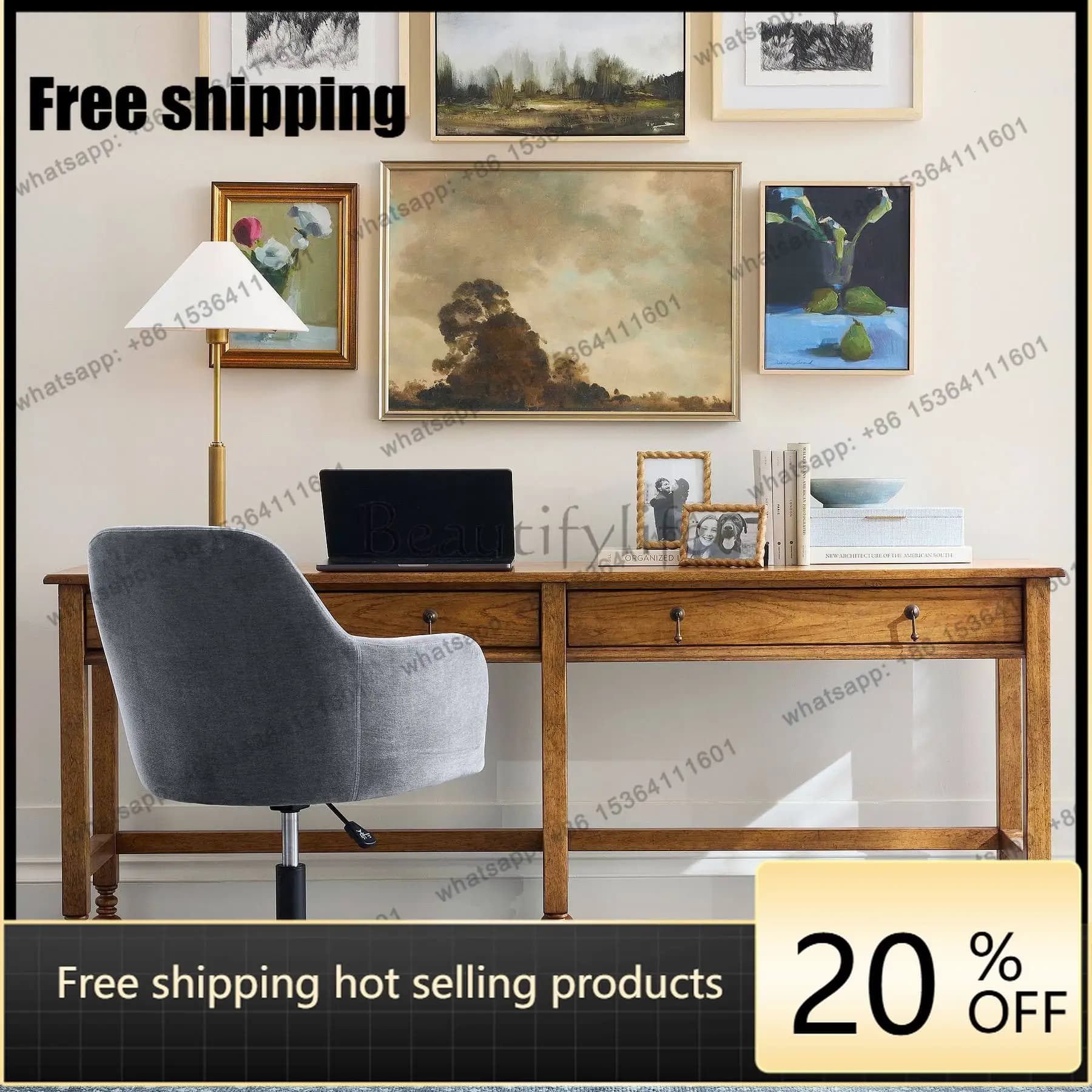LD American Country Solid Wood Entryway Table Vintage Living Room Long Desk Storage Shelf