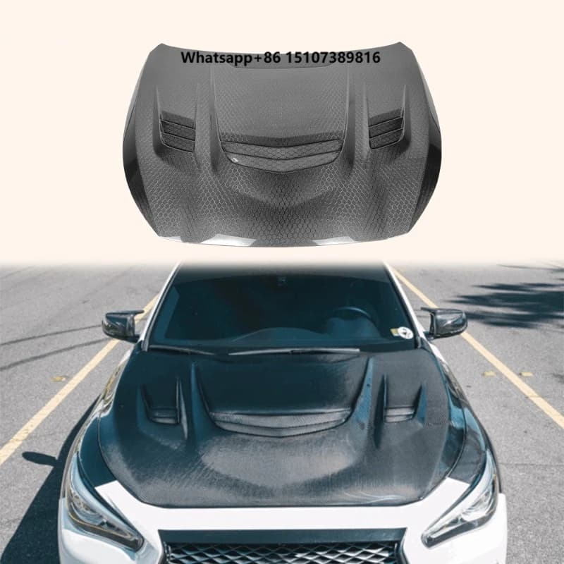 For Q50 V37 Sedan 13-24  Honeycomb Carbon MBJ Style Front Vented Hood
